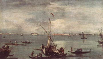 Die Lagune mit Booten Gondeln und Flöße Venezia Schule Francesco Guardi Ölgemälde